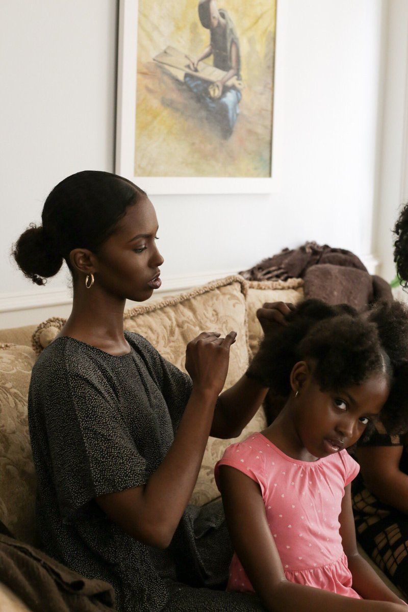 Mother doing daughter low porosity hair