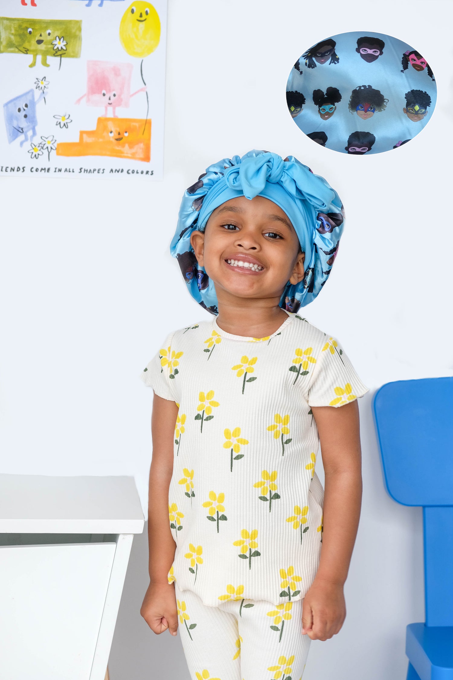 Children's Blue Bonnet with Superheroes