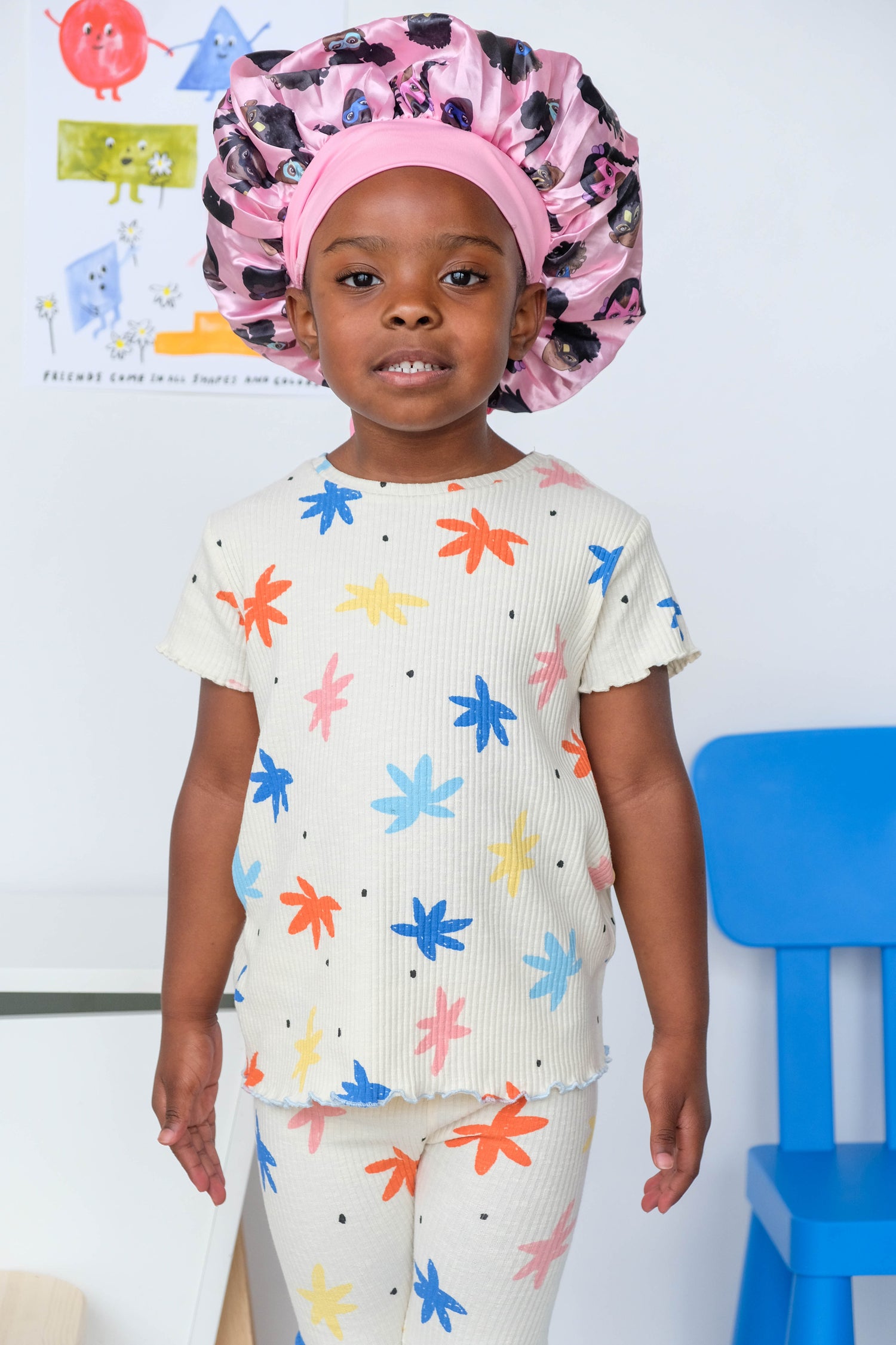 Children's Pink Bonnet with Superheroes