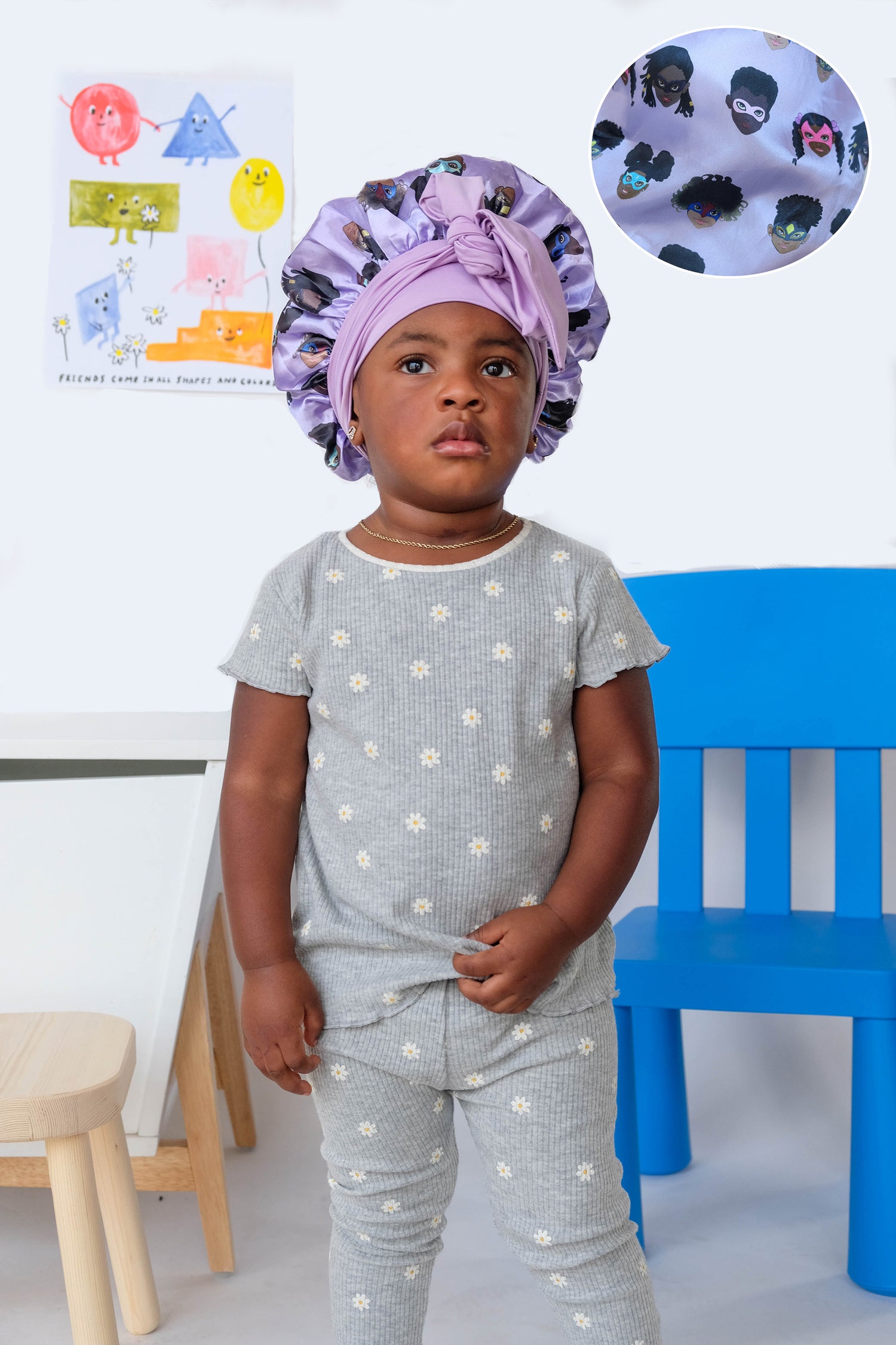 Children's Purple Bonnet with Superheroes